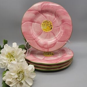 Vintage Franciscan Desert Rose Figural Sculpted Accent Salad Plate Set, Portugal